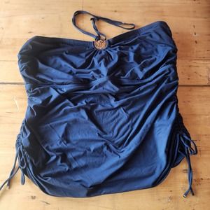 MICHAEL KORS sz 24W black swimwear top only gold logo neck tie